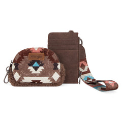 WG166-W0051  Wrangler Sherpa Southwestern Art Print Dual Pouch Wristlet -Coffee