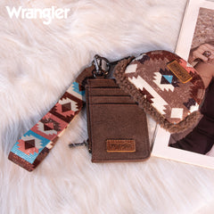 WG166-W0051  Wrangler Sherpa Southwestern Art Print Dual Pouch Wristlet -Coffee