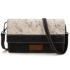 WG169-W030  Wrangler Genuine Hair-On Cowhide Wallet/Crossbody  -Black