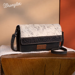 WG169-W030  Wrangler Genuine Hair-On Cowhide Wallet/Crossbody  -Black