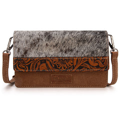 WG169-W030  Wrangler Genuine Hair-On Cowhide Wallet/Crossbody  -Brown