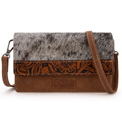 WG169-W030  Wrangler Genuine Hair-On Cowhide Wallet/Crossbody  -Brown