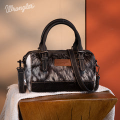 WG169-2025  Wrangler Genuine Hair-On Cowhide Barrel Bag/Crossbody - Black