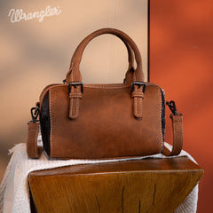 WG169-2025  Wrangler Genuine Hair-On Cowhide Barrel Bag/Crossbody - Brown