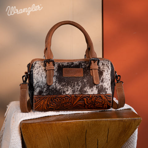 WG169-2025  Wrangler Genuine Hair-On Cowhide Barrel Bag/Crossbody - Brown