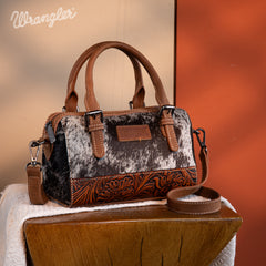 WG169-2025  Wrangler Genuine Hair-On Cowhide Barrel Bag/Crossbody - Brown