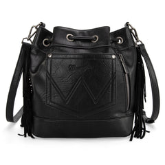 WG174-2029  Wrangler Southwestern Knitted Drawstring Crossbody Bag - Black