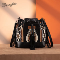 WG174-2029  Wrangler Southwestern Knitted Drawstring Crossbody Bag - Black