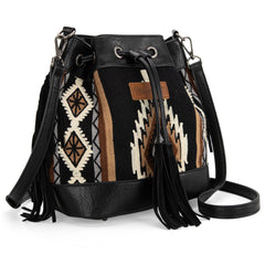 WG174-2029  Wrangler Southwestern Knitted Drawstring Crossbody Bag - Black