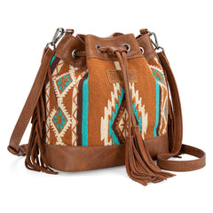 PRE-ORDER WG174-2029  Wrangler Southwestern Knitted Drawstring Crossbody Bag-Brown