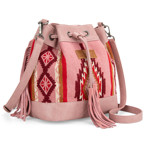 PRE-ORDER WG174-2029  Wrangler Southwestern Knitted Drawstring Crossbody Bag -Hot Pink