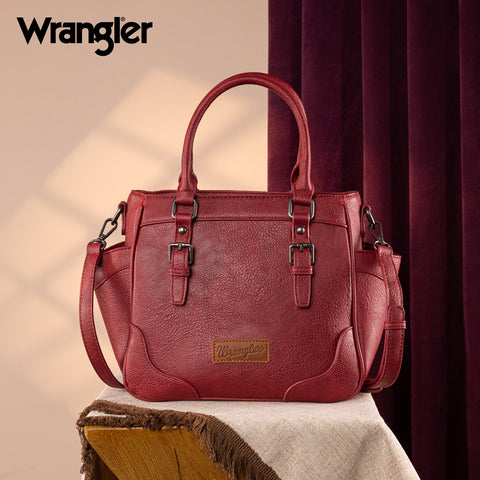 WG187-8318  Wrangler Carry-All Buckle Tote/Crossbody - Burgundy