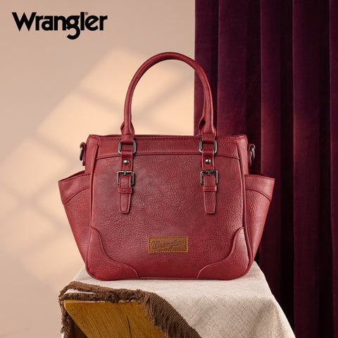 WG187-8318  Wrangler Carry-All Buckle Tote/Crossbody - Burgundy