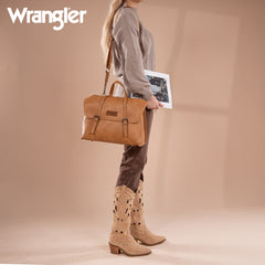 WG190-8319  Wrangler Top Handle Carry Satchel/Laptop Bag/Backpack/Crossbody -Light Brown