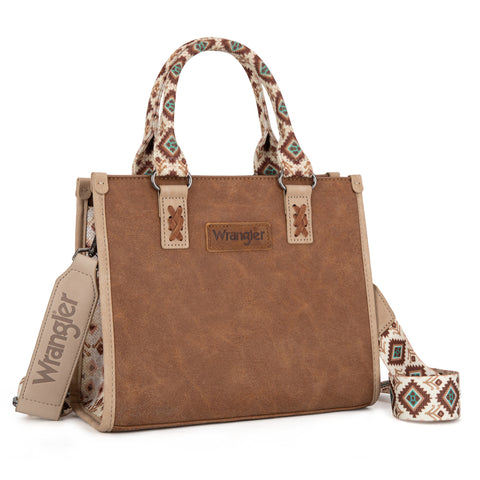 WG203-8250  Wrangler Aztec Print Tote/Crossbody - Brown