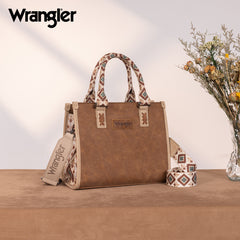 WG203-8250  Wrangler Aztec Print Tote/Crossbody - Brown