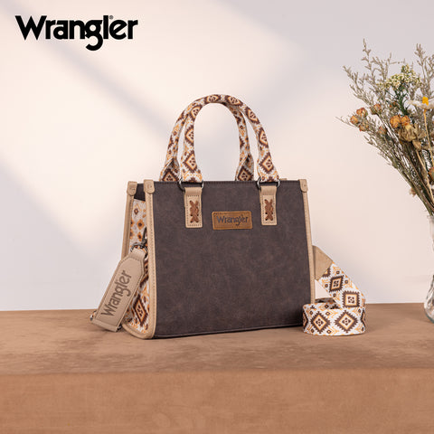 WG203-8250  Wrangler Aztec Print Tote/Crossbody - Coffee