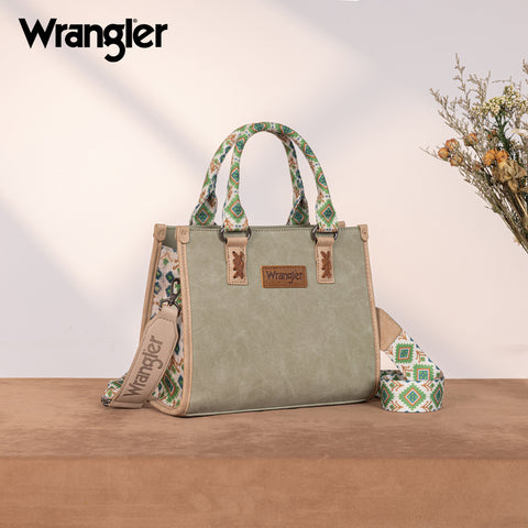 WG203-8250  Wrangler Aztec Print Tote/Crossbody - Green