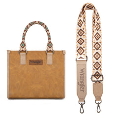 WG203-8250  Wrangler Aztec Print Tote/Crossbody - Light Brown