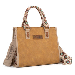 WG203-8250  Wrangler Aztec Print Tote/Crossbody - Light Brown