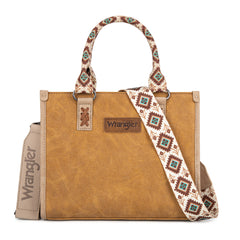 WG203-8250  Wrangler Aztec Print Tote/Crossbody - Light Brown