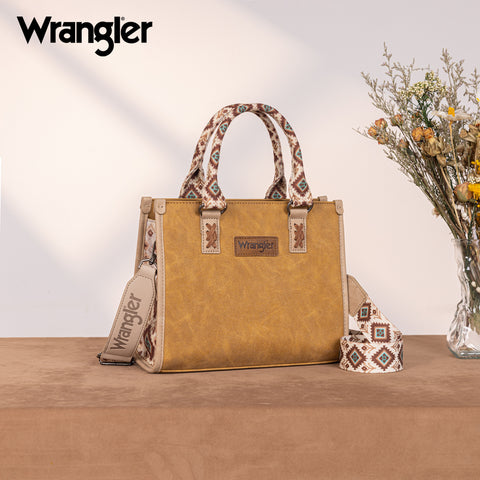 WG203-8250  Wrangler Aztec Print Tote/Crossbody - Light Brown