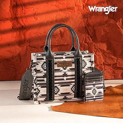 WG2203-8120SW  Wrangler Aztec Small Tote/Crossbody and Card Case Set 2Pc- Black