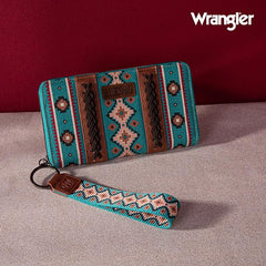 WG2203-W006  Wrangler Southwestern Art Print Wallet  Turquoise