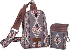 WG2205-210W  Wrangler Aztec Print Crossbody Sling Chest Bag With Zip Card Holder Set -Lavender