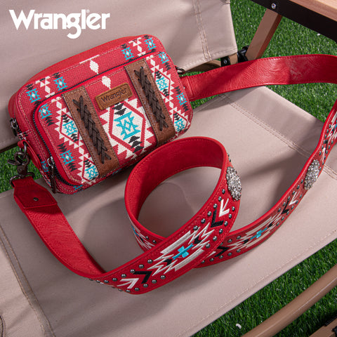 WG2207-3003  Wrangler Aztec Printed Crossbody Purse With Wallet Compartment - Red