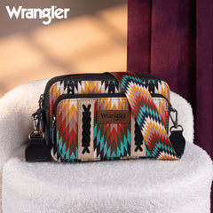 WG2211-3003  Wrangler Southwestern Pattern Dual Sided Print Crossbody Purse With Wallet Compartment - Black