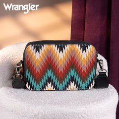 WG2211-3003  Wrangler Southwestern Pattern Dual Sided Print Crossbody Purse With Wallet Compartment - Black