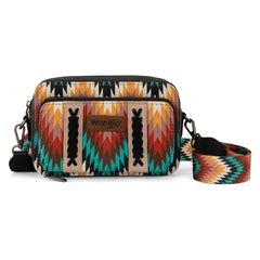 WG2211-3003  Wrangler Southwestern Pattern Dual Sided Print Crossbody Purse With Wallet Compartment - Black