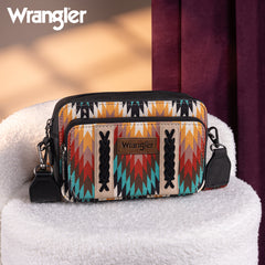 WG2211-3003  Wrangler Southwestern Pattern Dual Sided Print Crossbody Purse With Wallet Compartment - Black