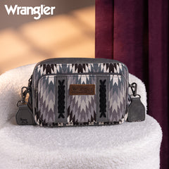 WG2211-3003  Wrangler Southwestern Pattern Dual Sided Print Crossbody Purse With Wallet Compartment - Grey