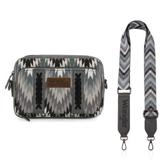 WG2211-3003  Wrangler Southwestern Pattern Dual Sided Print Crossbody Purse With Wallet Compartment - Grey