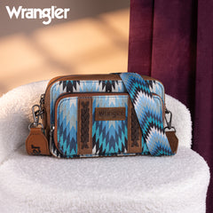 WG2211-3003  Wrangler Southwestern Pattern Dual Sided Print Crossbody Purse With Wallet Compartment -Jean