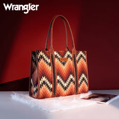 WG2211-8119 Wrangler Southwestern Pattern Dual Sided Print Concealed Carry Wide Tote - Brown