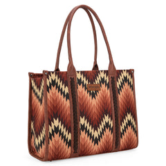 WG2211-8119 Wrangler Southwestern Pattern Dual Sided Print Concealed Carry Wide Tote - Brown