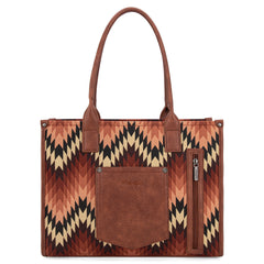 WG2211-8119 Wrangler Southwestern Pattern Dual Sided Print Concealed Carry Wide Tote - Brown