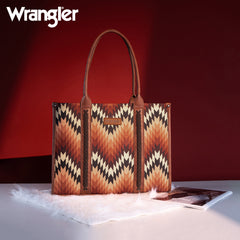 WG2211-8119 Wrangler Southwestern Pattern Dual Sided Print Concealed Carry Wide Tote - Brown