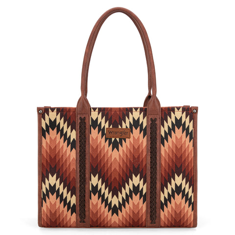 WG2211-8119 Wrangler Southwestern Pattern Dual Sided Print Concealed Carry Wide Tote - Brown