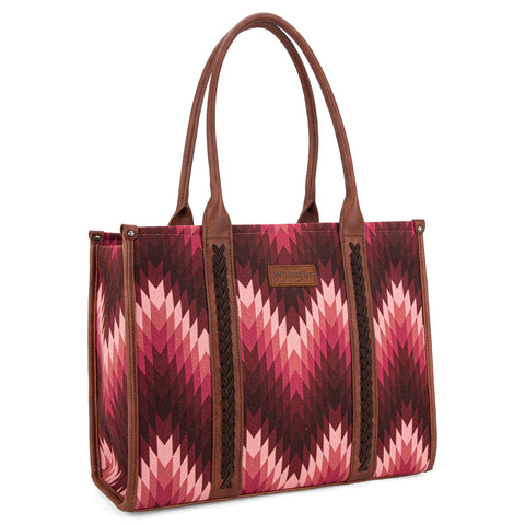 WG2211-8119 Wrangler Southwestern Pattern Dual Sided Print Concealed Carry Wide Tote - Dark Pink