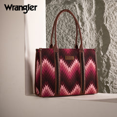 WG2211-8119 Wrangler Southwestern Pattern Dual Sided Print Concealed Carry Wide Tote - Dark Pink