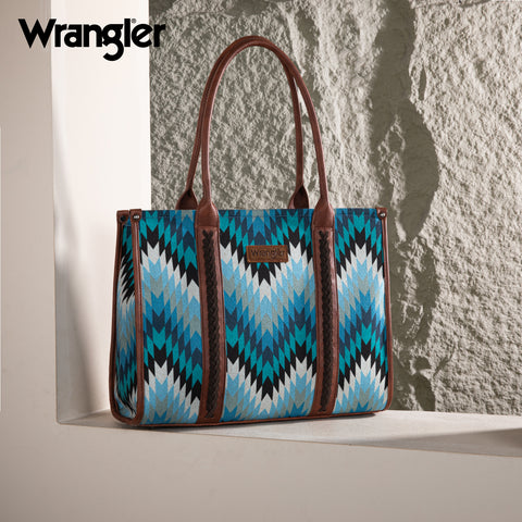 WG2211-8119 Wrangler Southwestern Pattern Dual Sided Print Concealed Carry Wide Tote - Jean