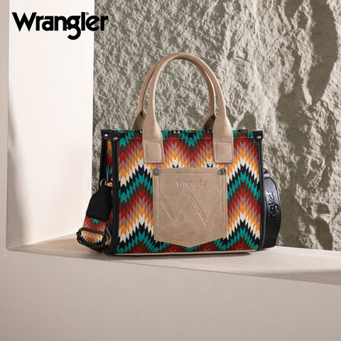 WG2211-8120S  Wrangler Southwestern Pattern Dual Sided Print Concealed Carry -Tote/Crossbody - BLACK