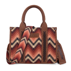 WG2211-8120S   Wrangler Southwestern Pattern Dual Sided Print Tote/Crossbody - BROWN