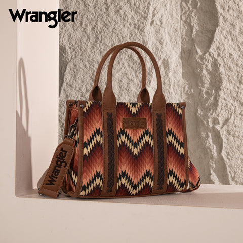 WG2211-8120S   Wrangler Southwestern Pattern Dual Sided Print Concealed Carry Tote//Crossbody - BROWN