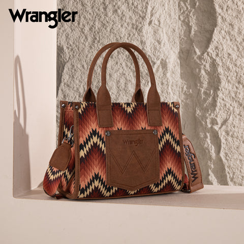 WG2211-8120S   Wrangler Southwestern Pattern Dual Sided Print Concealed Carry Tote//Crossbody - BROWN