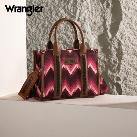 WG2211-8120S  Wrangler Southwestern Pattern Dual Sided Print Concealed Carry -Tote/Crossbody - DARK PINK